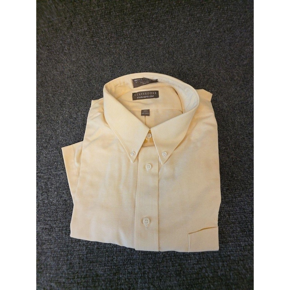 Claybrooke Dress Shirt Mens 18.5 Yellow Wrinkle Free Oxford Stain Repellent LS